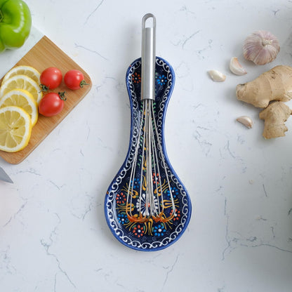 Handmade Spoon Rest, Ceramic Spoon Rest for Stove Top, 10" Spoon Rest for Kitchen Counter, Dishwasher Safe Spoon Holder for Stove, Housewarming Gifts Utensil Rest, Colorful Spoon Rests (Black)