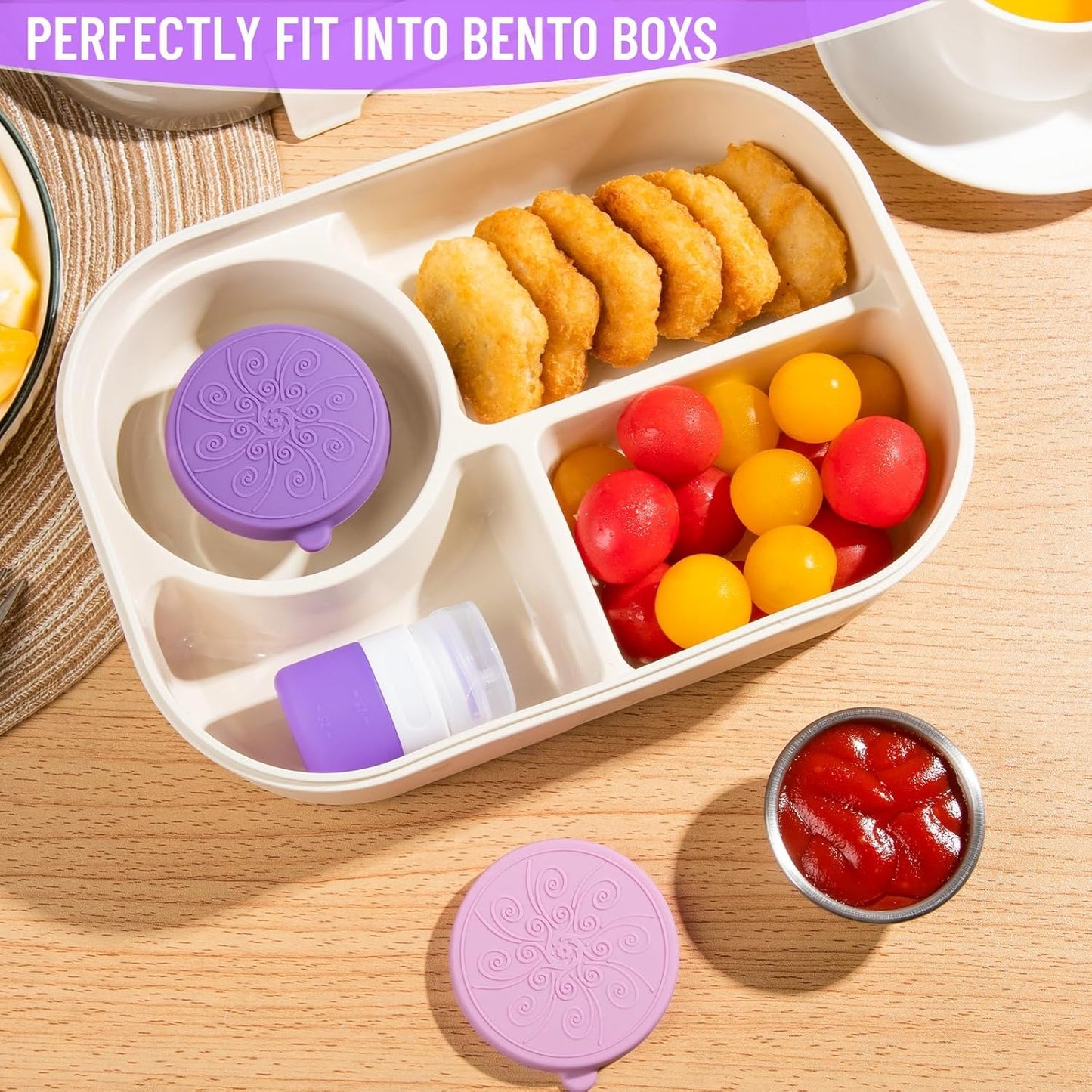 MICEBAY 8-Pack Salad Dressing Container To Go, 2-oz Silicone Small Condiment Squeeze Bottles and 1.6 oz Stainless Steel Sauce Containers Cups, Leakproof Condiment Containers with Lids for Lunch Box