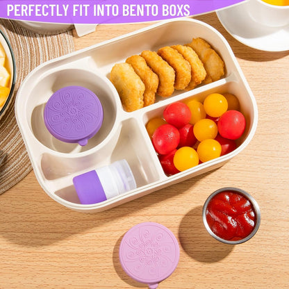 MICEBAY 8-Pack Salad Dressing Container To Go, 2-oz Silicone Small Condiment Squeeze Bottles and 1.6 oz Stainless Steel Sauce Containers Cups, Leakproof Condiment Containers with Lids for Lunch Box