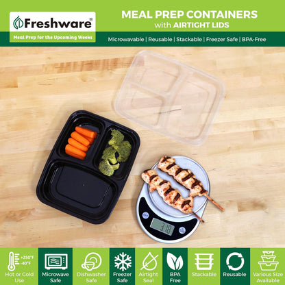 Freshware Meal Prep Bowl Containers [30 Pack] Plastic Bowls with Lids for Soup and Salad, Food Storage Bento Box, BPA Free, Stackable, Lunch Boxes, Microwave/Dishwasher/Freezer Safe (28 oz)
