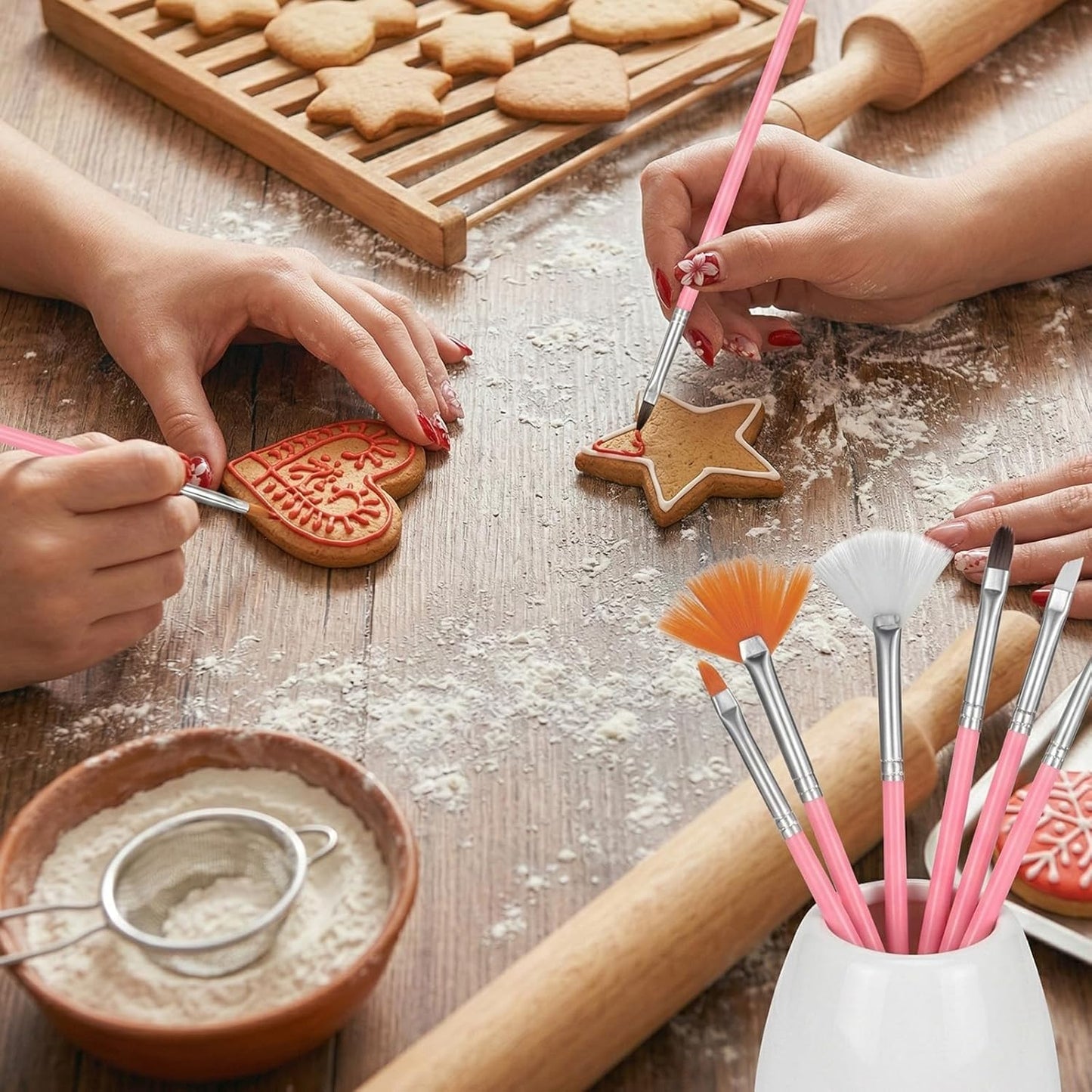 TIESOME 45 Pcs Food Safe Paint Brushes, Cake Decorating Brushes & Cookie Paint Brush, Multi Function Fondant Icing Pastry Brush Set for Baking, Food Grade Nylon Bristles