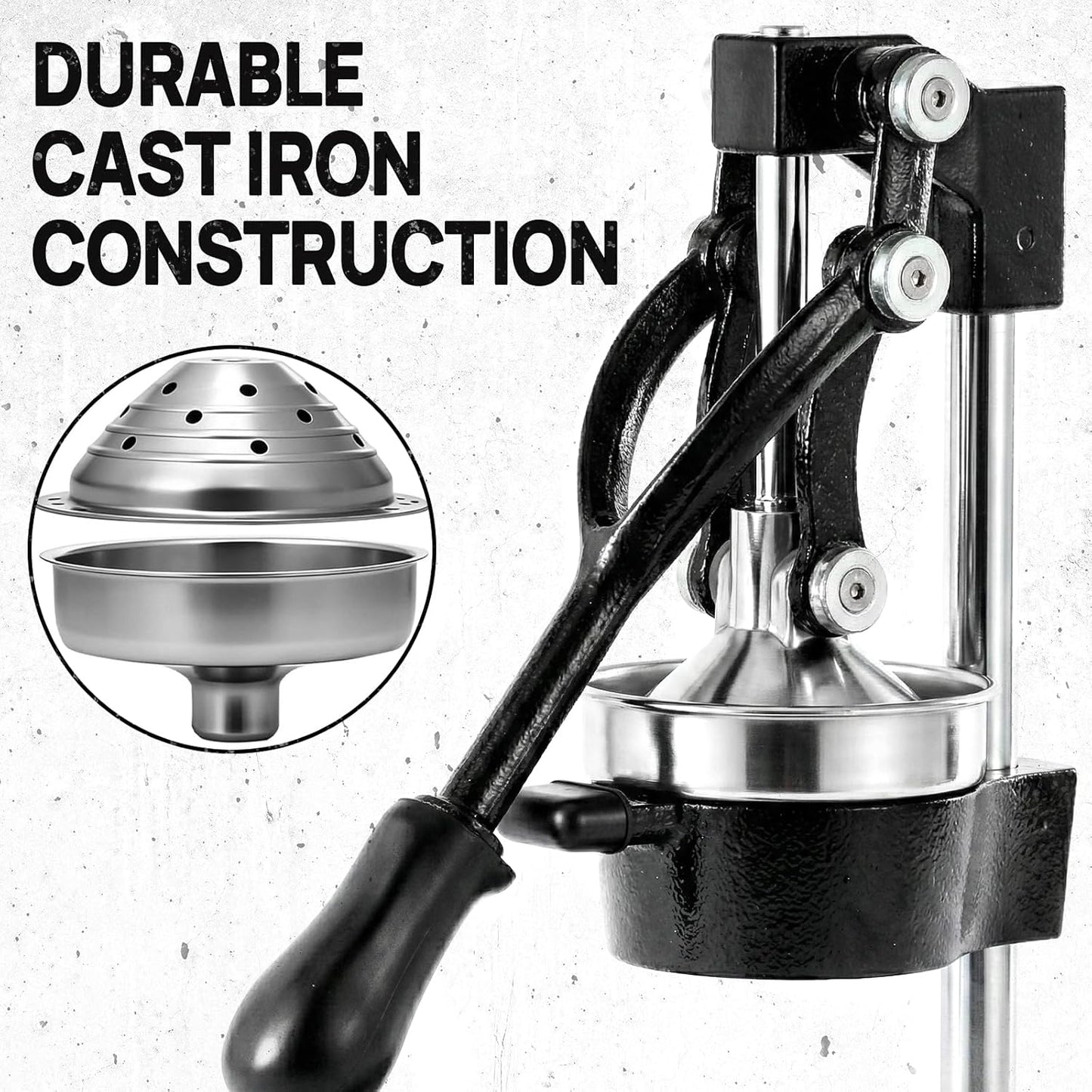 Kitchen Cast Iron Citrus Juicer,Manual Hand Press Orange Juicer,Heavy Duty Countertop Squeezer for Lemon,Orange, Easy to Use & Clean（Black)