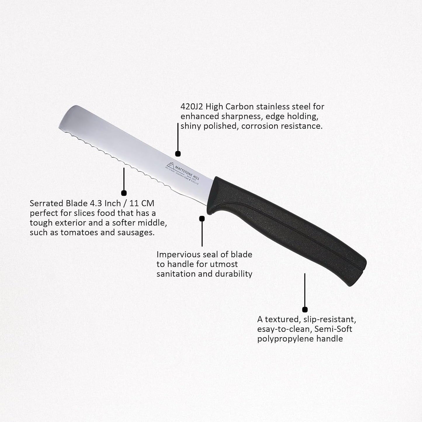 Tomato Knife - MATTSTONE HILL 5 Inch Serrated Kitchen Utility Knife, Serrated Cheese Tools, German X50CrMoV Steel, Red Handle