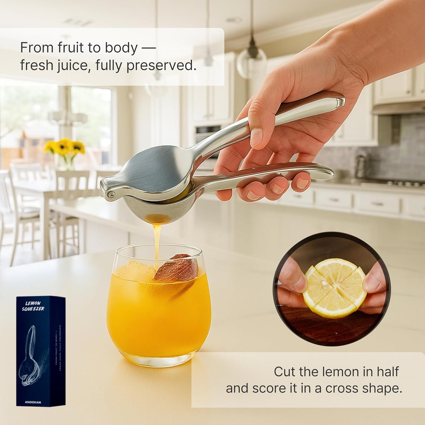 Lemon Squeezer – 304 Stainless Steel Citrus Juicer, Heavy Duty Manual Hand Press for Lime & Lemon, Perfect for Kitchen & Bar, Dishwasher Safe