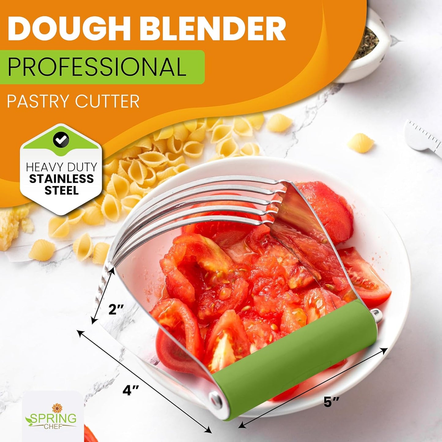 Spring Chef Dough Blender, Top Professional Pastry Cutter with Heavy Duty Stainless Steel Blades, Medium Size, Black
