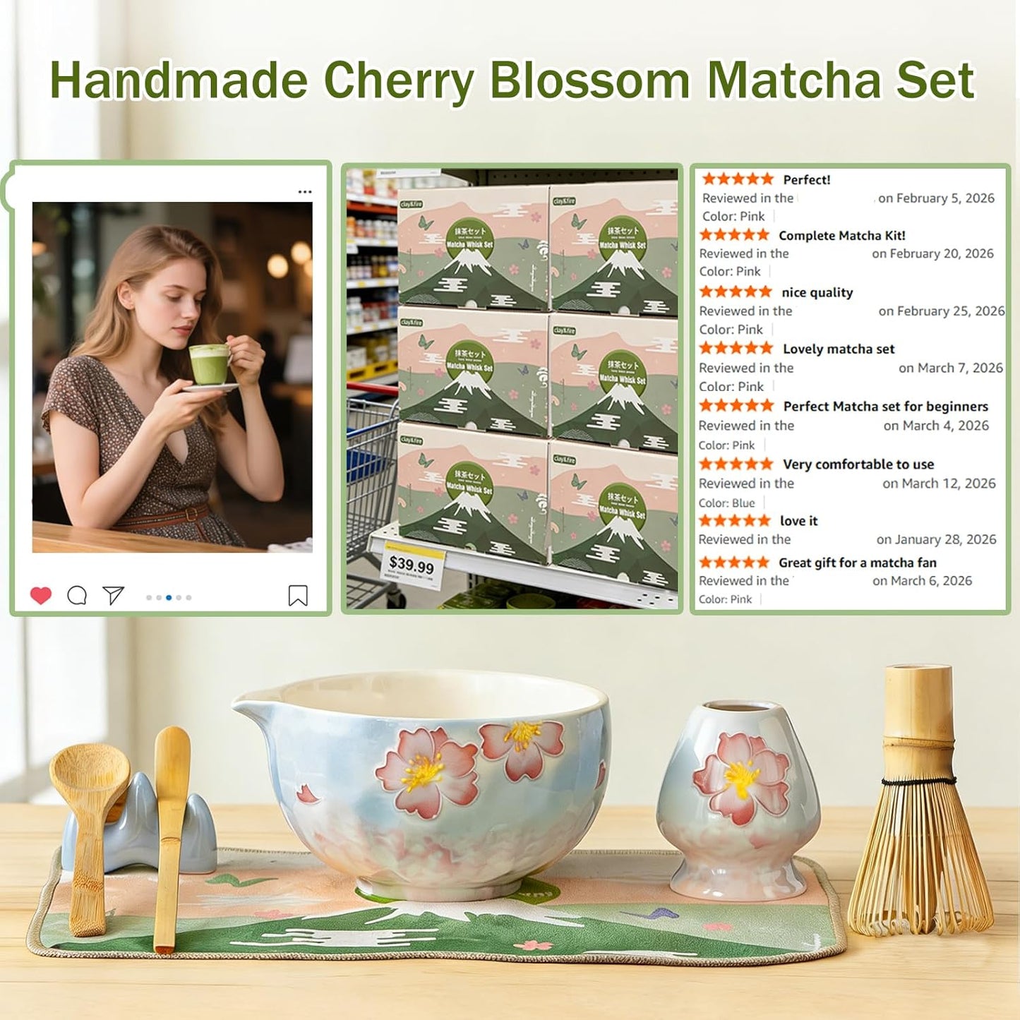 Clay&Fire Matcha Whisk Set, 9 pcs Ceramic Matcha Set, Gifts for Women,Matcha Bowl with Spout and Whisk, Matcha Kit for Matcha Lovers, Gift Mother's Day, Birthday, Anniversary