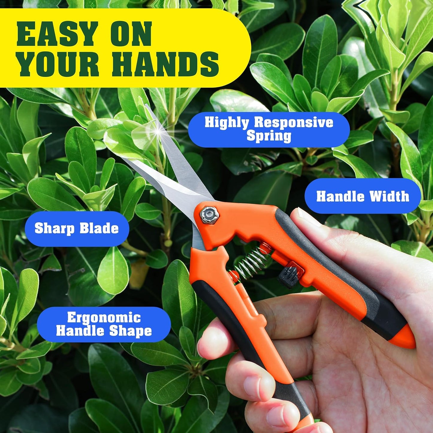 EWPJDK 4 Pack Garden Pruning Shears, Stainless Steel Garden Shears, Gardening Shears, Garden Scissors, Clippers, Pruning Snips, Pruning Shears for Gardening Tools (4PCS Yellow Orange Green)
