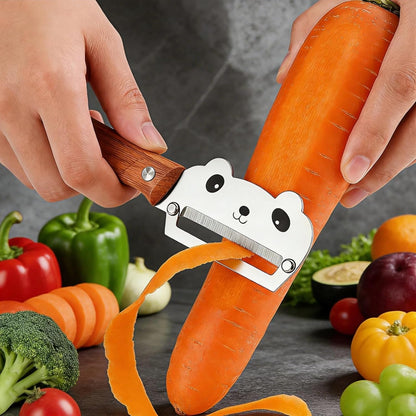Maxjoy Multifunctional Vegetable Peeler, Zero Flex & Zero Snag, Stainless Steel with Wooden Handle, 2 in 1 Peeler with Bottle Opener for Potato Apple Carrot Fruit