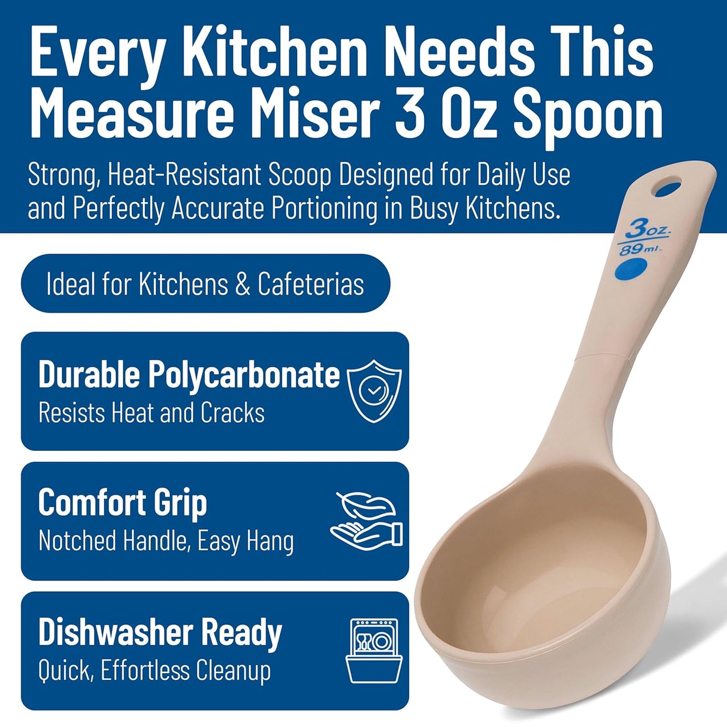 Carlisle FoodService Products Measure Miser Plastic Measuring Spoon with Short Handle, 3 Ounces, Beige