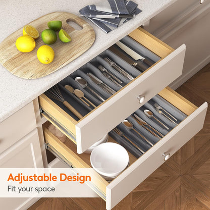 Lifewit Silverware Drawer Organizer, Expandable Utensil Tray for Kitchen, BPA Free Flatware and Cutlery Holder, Adjustable Plastic Storage for Spoons Forks Knives, 11-18 x 14", Black
