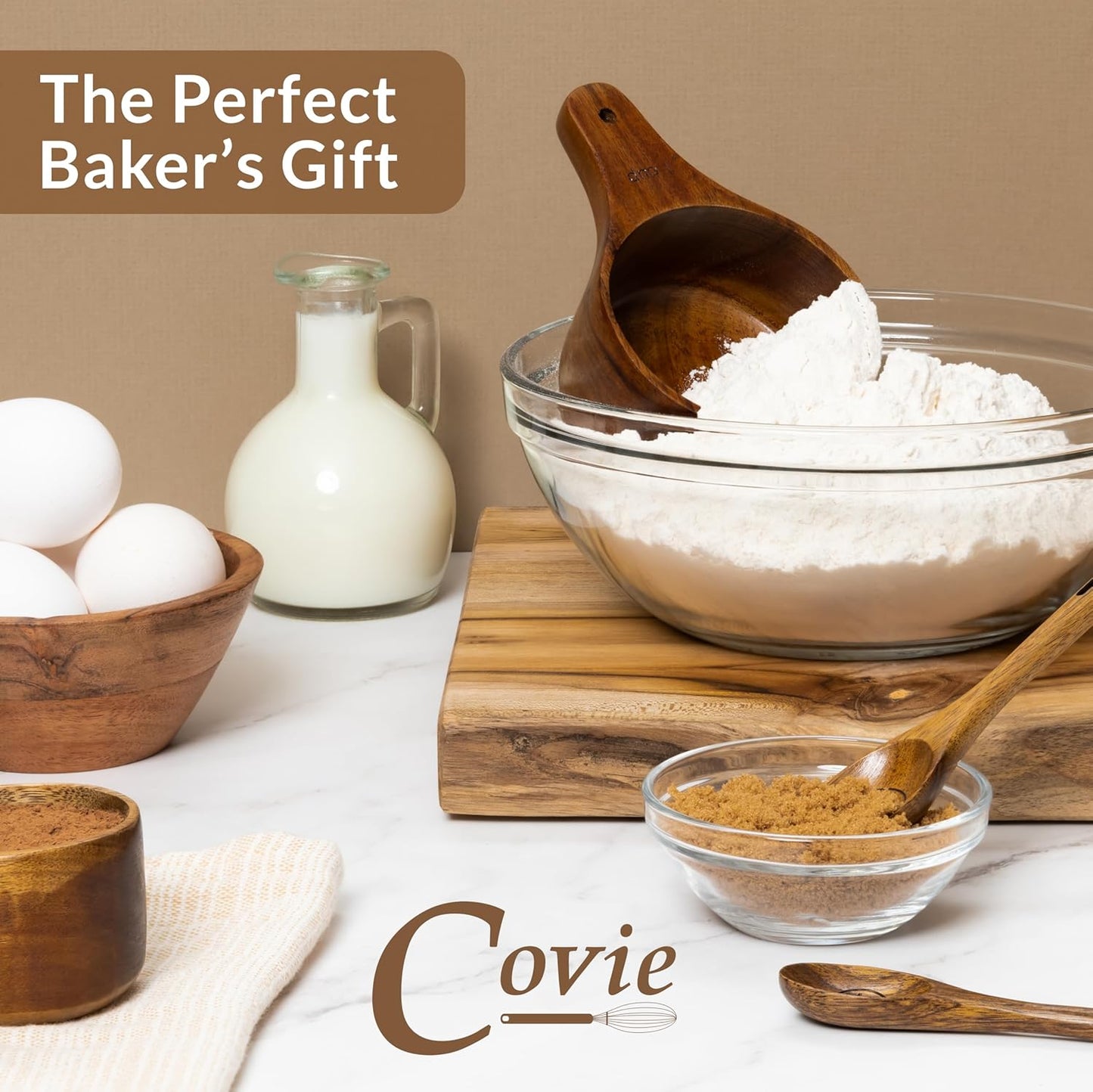 Covie Wooden Measuring Cups and Spoons Set - Cute Measuring Cups, Wood Kitchen Accessories