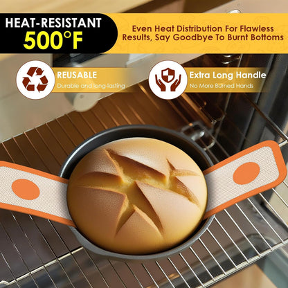 HOTEC Silicone Bread Sling for Dutch Oven - 2 Pack Non-Stick Baking Mat with Long Handle Easy to Transfer Sourdough Bread, Reusable Heat Resistant to 500°F/260°C Dutch Oven Liners Baking Supplies