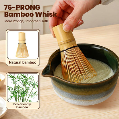 Matcha Whisk Set, Ceramic Matcha Kit Desert Style, Matcha Whisk and Bowl, Bamboo Scoop and Rest, Sifter and Tea Towel, 7 Pcs Gifts for Matcha Lover - Matte Black