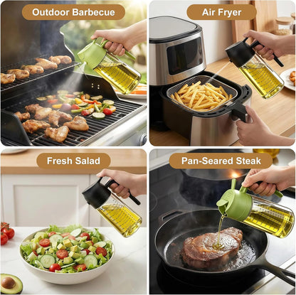Poshetion 2 in 1 Olive Oil Sprayer for Cooking, 16oz Light-Proof Oil Dispenser for Kitchen, Leak-Proof Oil Spray Bottle for Air Fryer, Salad, BBQ, Baking, Grilling - Black & Green