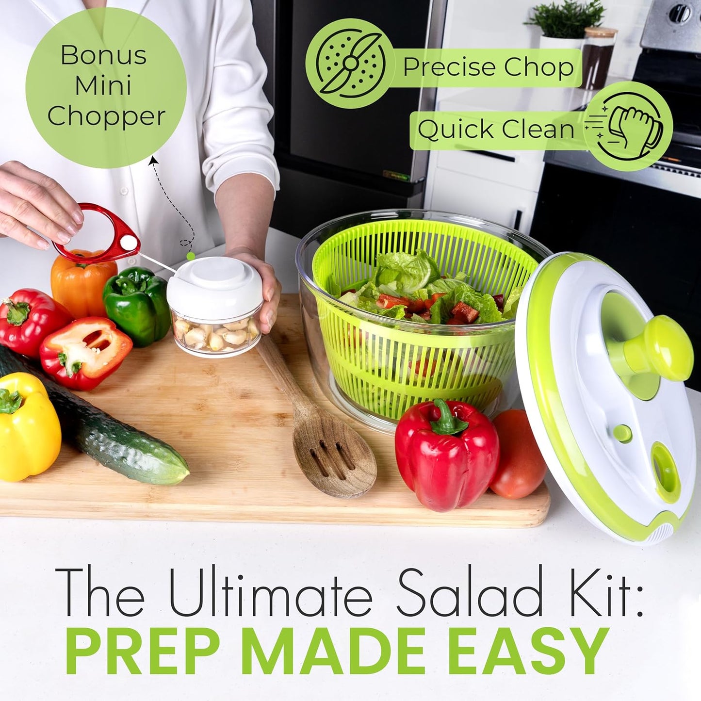 Salad Spinner, 5L Large Capacity Lettuce Washer with Easy Spin Mechanism, BPA-Free Vegetable Dryer for Kitchen.