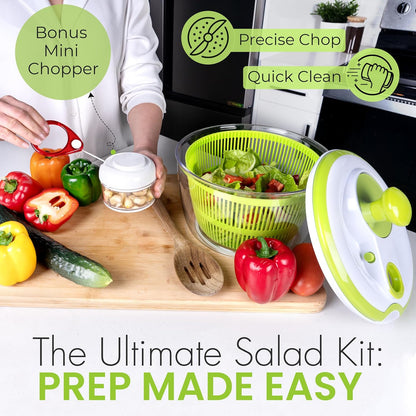 Salad Spinner, 5L Large Capacity Lettuce Washer with Easy Spin Mechanism, BPA-Free Vegetable Dryer for Kitchen.