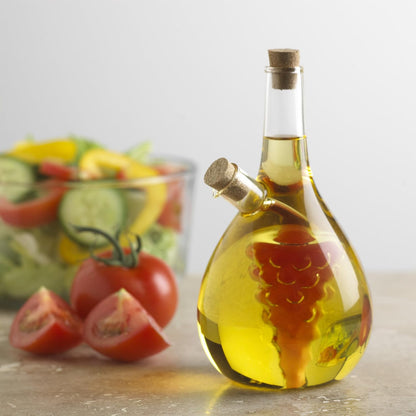 Fox Run 7050 Run Grape Motif Oil and Vinegar Cruet Dispenser Bottle, Clear Borosilicate Glass