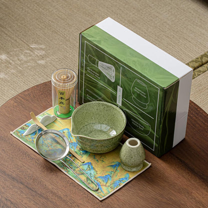 Matcha Set, Matcha Whisk Set Includes Matcha Bowl and Whisk, Whisk Holder, Sifter, Scoop, Spoon Holder, Tea Towel- 7pcs Perfect Matcha Kit for Matcha Tea Ceremony