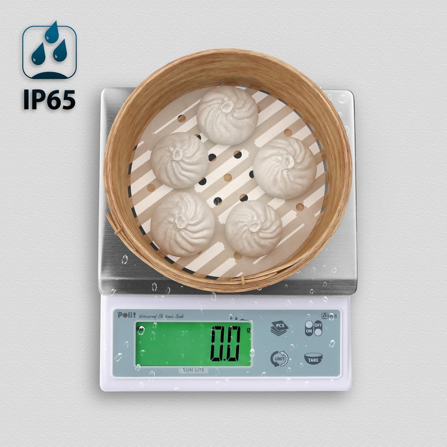 Polit Digital Kitchen Scale KT-66 30lb/13kg｜0.05oz/1g Precision Food Scale with LCD Display｜Battery or Plug-in｜Stainless Steel Top｜Grams, Ounces, Pounds｜5 Units for Baking, Farming & Shipping Scale