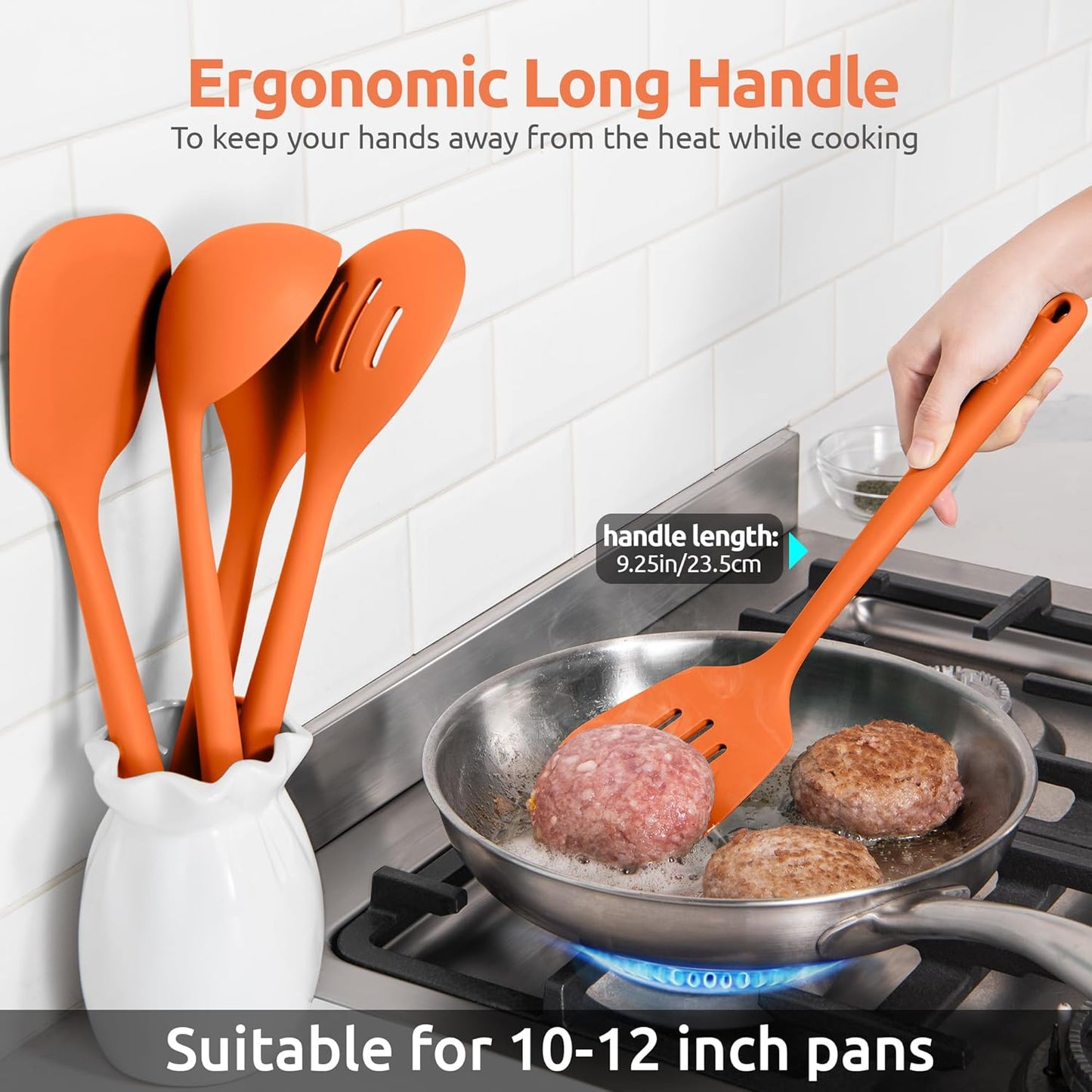 Silicone Kitchen Cooking Utensil Set: U-Taste High Heat Resistant 13.6in Long Kitchen Gadgets, BPA Free Non Stick Rubber Cook Accessories For Stir Frying, Serving, Basting, Mixing (5 Pieces, Black)