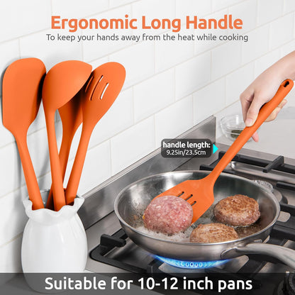 Silicone Kitchen Cooking Utensil Set: U-Taste High Heat Resistant 13.6in Long Kitchen Gadgets, BPA Free Non Stick Rubber Cook Accessories For Stir Frying, Serving, Basting, Mixing (5 Pieces, Black)