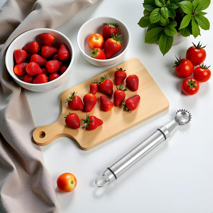 2Pcs Silver Strawberry Huller and Tomato Stem Corer Tool Multi-Function Stainless Corer and Pitter Remover for Strawberry,Tomato,Vegetable and Fruit Corers Practical Kitchen Utensils and Gadgets