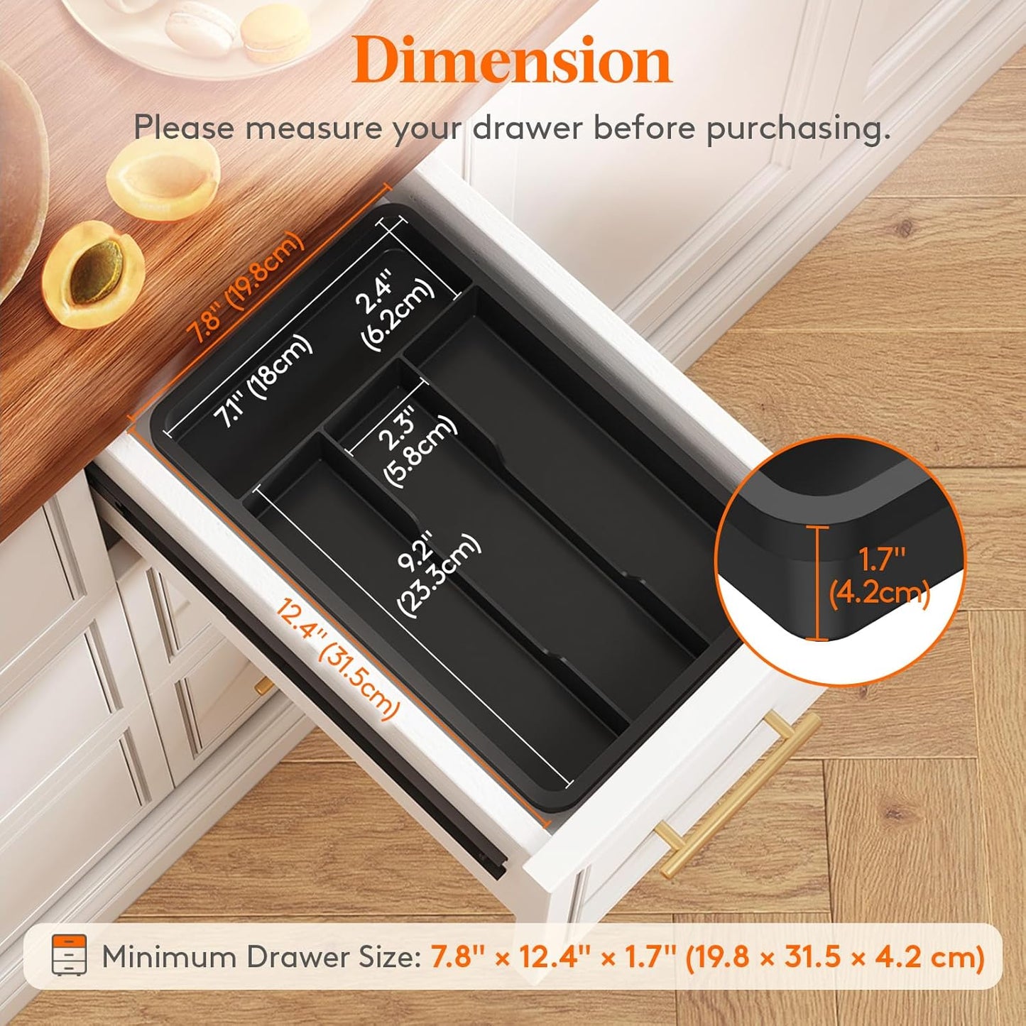 Lifewit Silverware Drawer Organizer Tray, Plastic Cutlery Storage for Kitchen, Flatware and Utensil Holder Divider for Spoons Forks Knives Tableware, 9.1 x 12.6", 5 Slots, Black