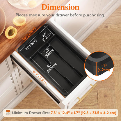Lifewit Silverware Drawer Organizer Tray, Plastic Cutlery Storage for Kitchen, Flatware and Utensil Holder Divider for Spoons Forks Knives Tableware, 9.1 x 12.6", 5 Slots, Black
