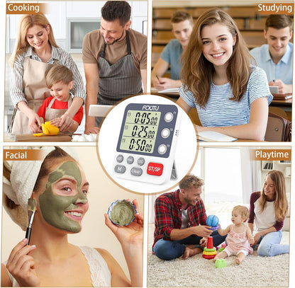 Digital Dual Triple Kitchen Timer, 3 Channels Magnetic Countdown Stopwatch Timer for Cooking, Loud Alarm Large Display Multi Food Memory Timer for Seniors & Teachers Battery Included (Blue)