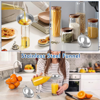 Serinar 2-Piece Stainless Steel Kitchen Funnel Set with 1-Inch and 0.5-Inch Ports for Transferring and Filling Liquids, Coffee Beans, Spice Blends, and Powders Easy to Clean!