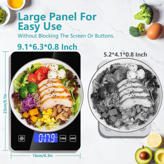 Food Kitchen Scale, Digital Food Scale 33lb Digital Kitchen Scale Precisely Measures Grams and Ounces for Meal Prep Baking and Cooking, Rechargeable 304 Stainless Steel Kitchen Scale LCD Display