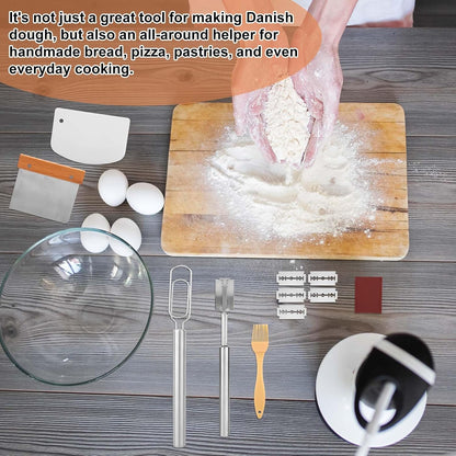 Danish Dough Whisk for Sourdough Starter, 30cm/12in Stainless Steel Dutch Bread Whisk & Dough Hook Mixer Tool Reaches Jar Bottom for Pizza Cooking Baking Dishwasher Safe