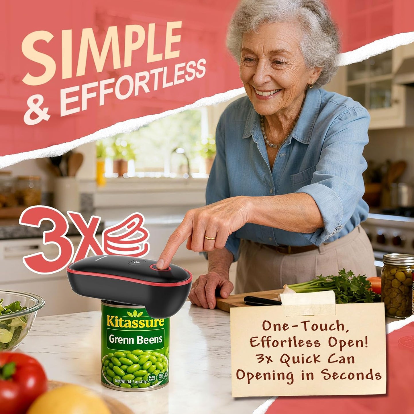 Handsfree Smart Touch Rechargeable Electric Can Opener Easy Flex Side Cut All Can Sizes with LED Display and Smooth Edge Safety for Arthritis & Seniors, Auto Kitchen Christmas Gifts (Black)