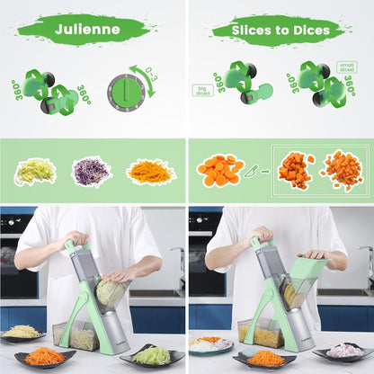 SupMaKin Upgrade Safe Mandoline Slicer Plus, Adjustable Vegetable Chopper Potato Slicer Onion Chopper, French Fries Cutter, Veggie Salad Chopper Kitchen Chopping Artifact (Green)