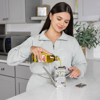 Fox Run White Ceramic Oil Bottle, 17 oz/500 ML Olive Oil Dispenser With Pouring Spout and Cap