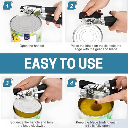 Heavy-Duty Can Opener – Stainless Steel Smooth-Glide Manual Can Opener for Cans & Bottles | Sharp Cutting Wheel, Ergonomic Non-Slip Handles, Rust-Proof Kitchen Tool.
