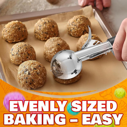 Cookie Scoop Set - Ice Cream Scoop with Trigger - Cookie Scoops for Baking Set of 3#16 (2.7 oz), #20 (2 oz), #30 (1.25 oz), Stainless Steel Versatile Tool, Portion Control for Cookies and Treats Prep