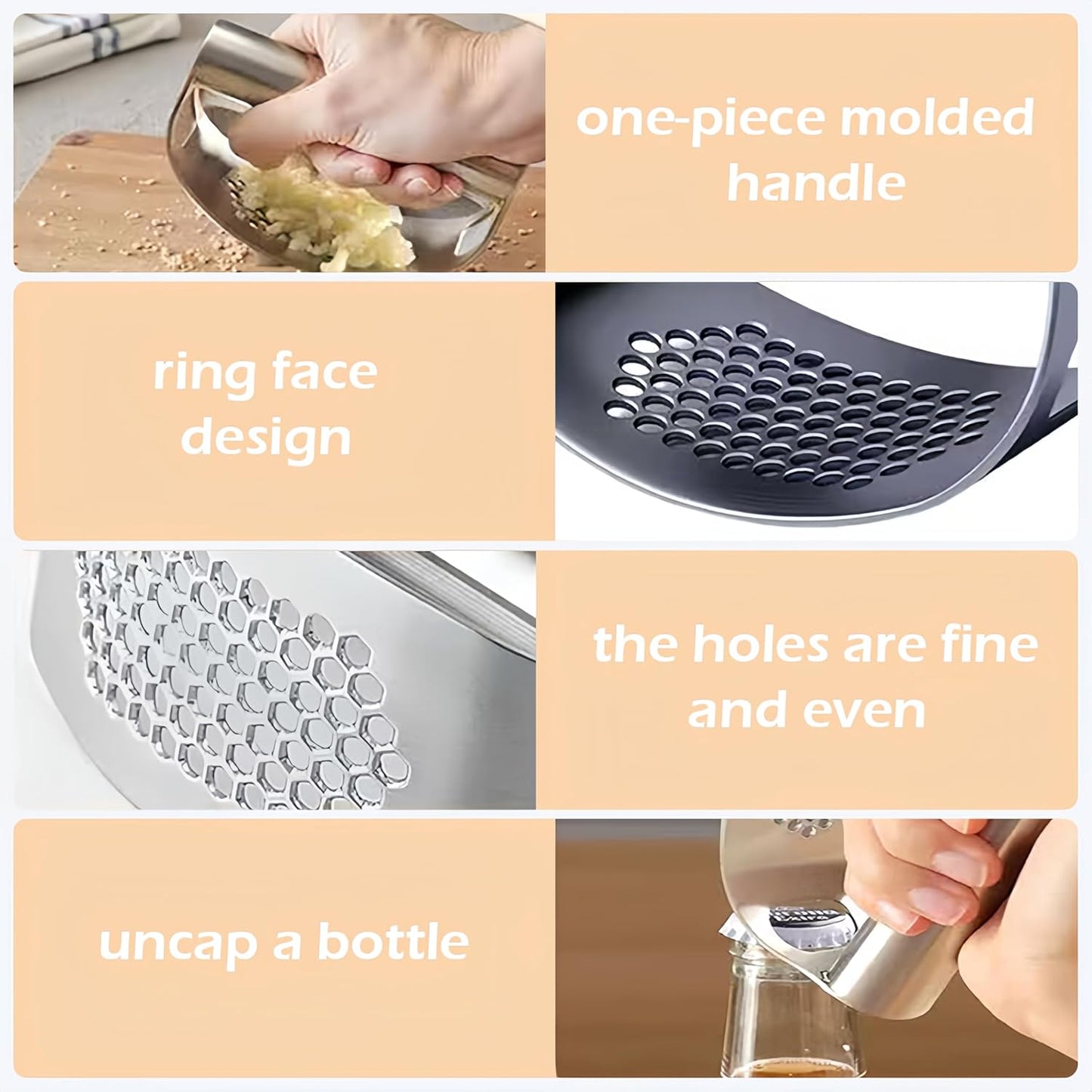 Stainless Steel Garlic Presser, 2025 Upgrade Garlic Press Rocker Garlic Mincer Garlic Press Stainless Steel, Garlic Chopper with Peeler and Cleaning Brush Kitchen Tools (1, Silver)