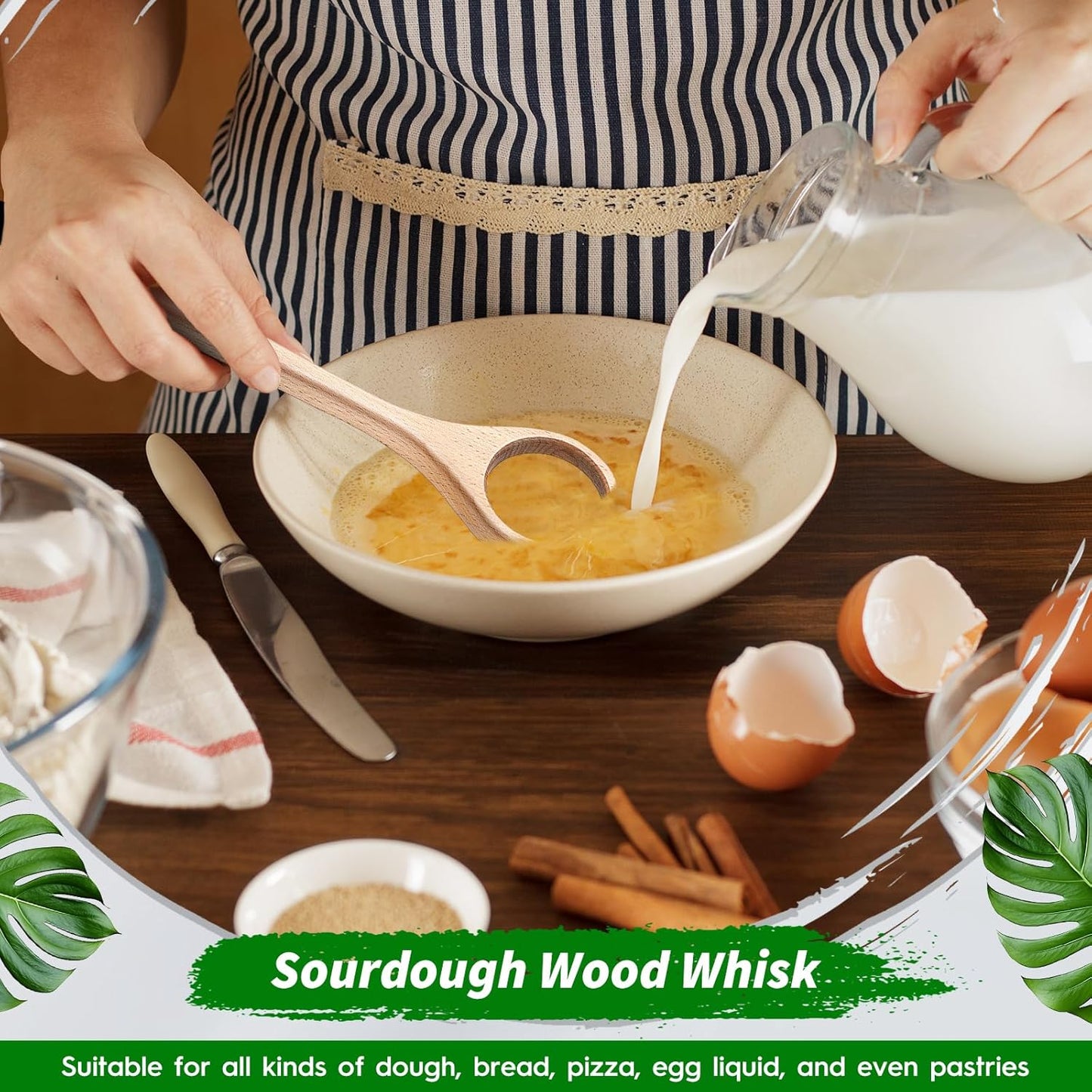 FoldTier 12 Inch Wooden Danish Dough Whisk Sourdough Whisk Dough Mixer Bread Whisking Tool for Mixing Sourdough Bread Baking Supplies for Pastries, Egg, Pizza(1 Pcs)