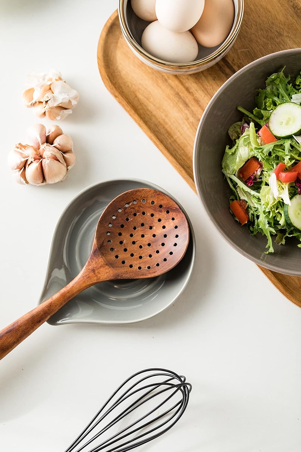 LAUCHUH Spoon Rest, Large Ceramic Spoon Holder for Kitchen Counter Spatula Rest Heat-Resistant Spoon Rest for Stove Top Cooking Utensil Holder, Farmhouse Kitchen Décor for Father's Day, Cream, 5 Inch