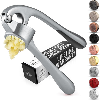 Zulay Kitchen Stainless Steel Garlic Press Rocker Set - Premium Garlic Mincer Garlic Crusher - New Innovative Garlic Crusher with Peeler and Scraper - Comfortable Grip (Black)