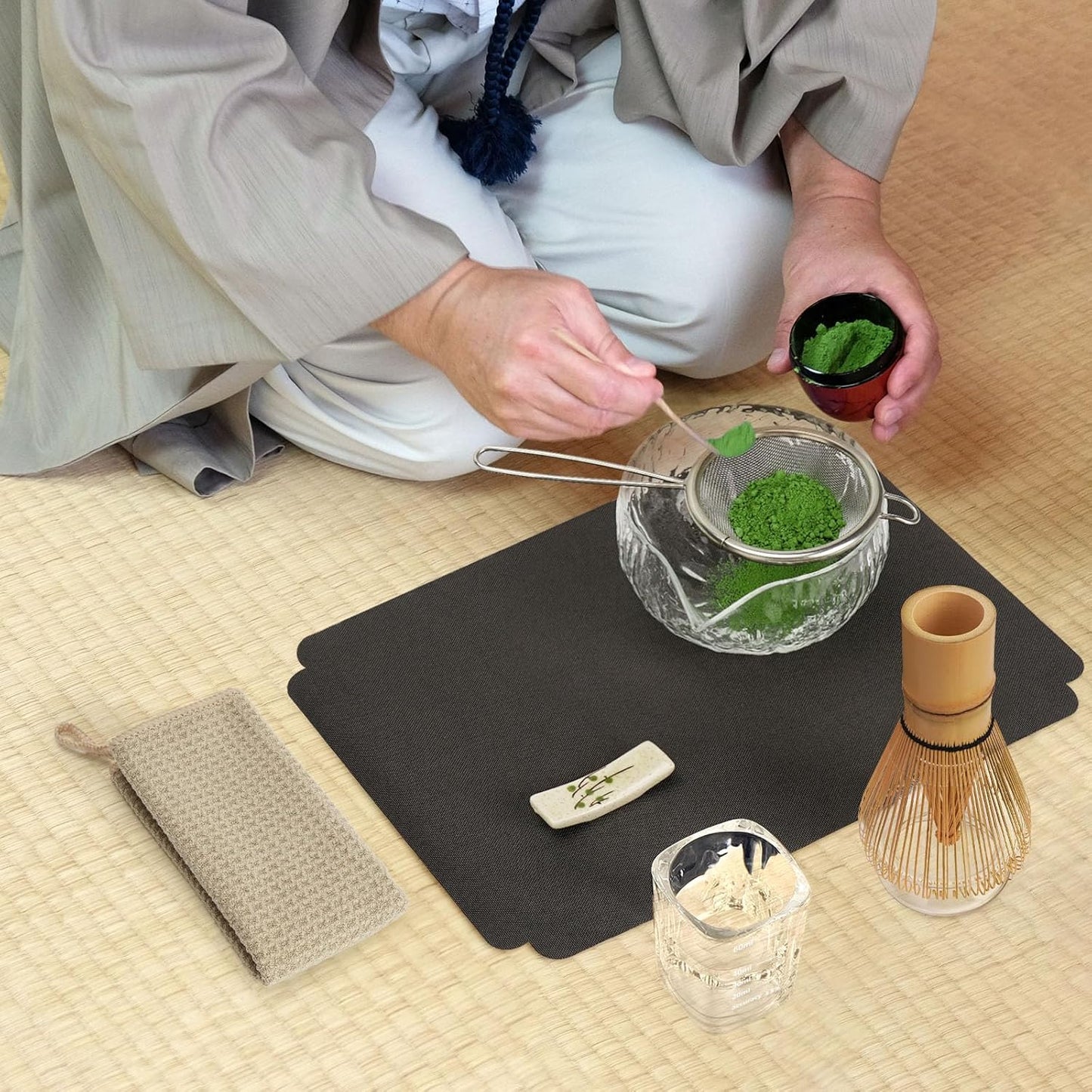 Joiish Matcha Whisk Set, Matcha Kit 10-Pcs, Bamboo Whisk and Ceramic Bowl with Spout & Measuring Spoon & Cup, Japanese Ceremony Matcha Tea Powder Making Tools, Light Green