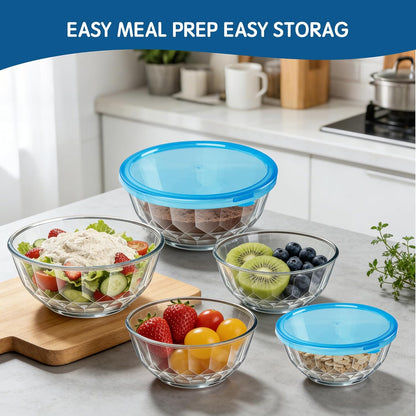 ENVTEK Thick Glass Mixing Bowls with Airtight Lids Set, 5-Piece Nesting Bowls for Baking & Meal Prep, BPA Free, Dishwasher Safe, 0.5/0.8/1.6/2.7/4.4 Quart - Gray