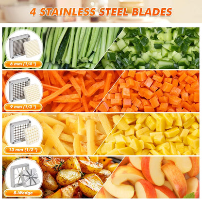 Anatole Commercial French Fry Cutter with 1/2'' 3/8'' 1/4'' 8-Wedge Stainless Steel Blades Professional Potato Cutter Dicer Manual Vegetable Chopper with Suction Cups for Carrot Cucumber Onion