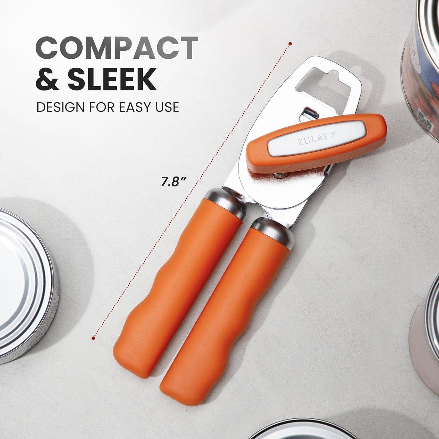 Zulay Kitchen Heavy Duty Stainless Steel Can Opener Manual with Bottle Opener - Rust Proof Manual Can Opener With Turn Knob & Comfy Soft Grip Handles - Black