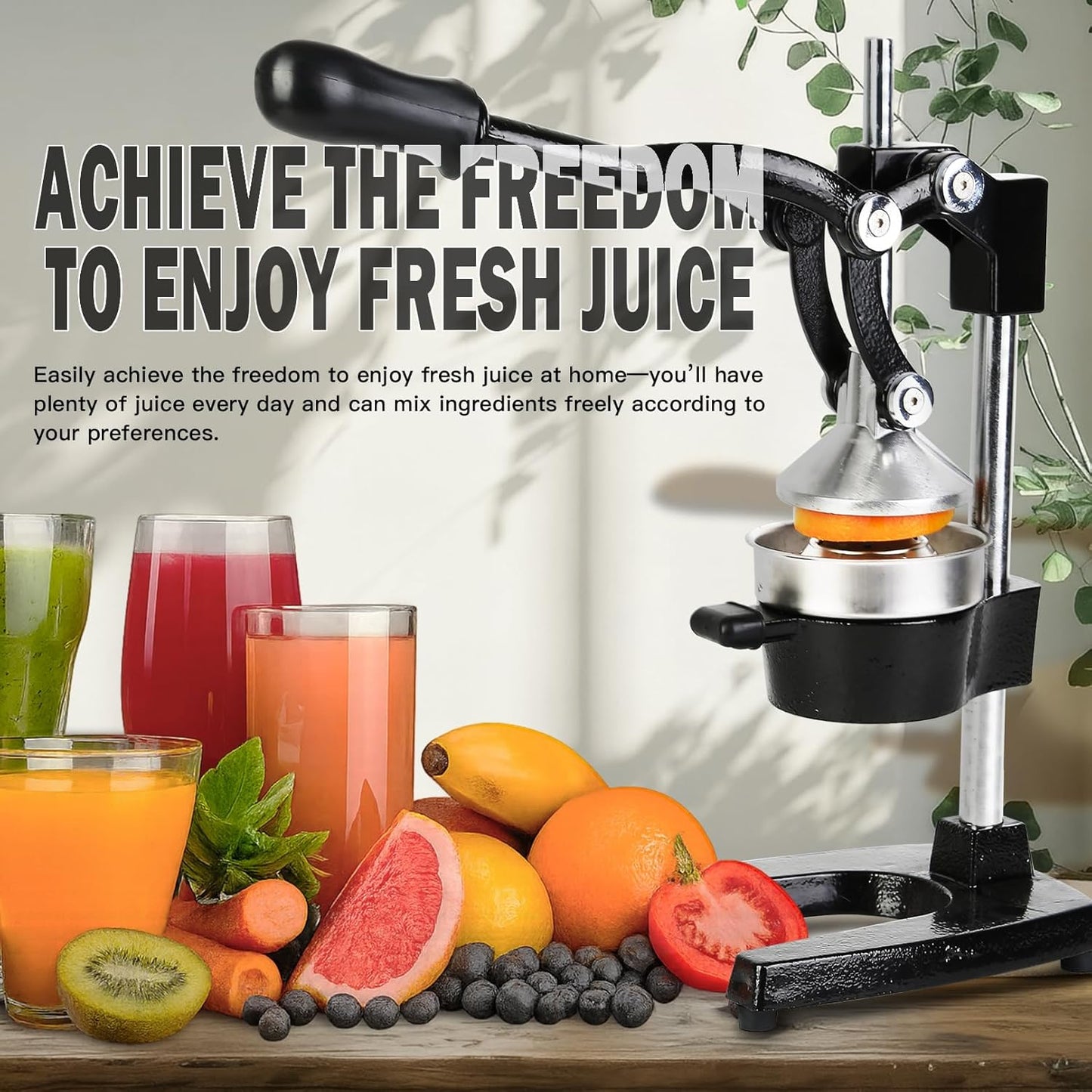 Cast Iron Juicer Hand Press – Heavy Duty Manual Citrus Juicer, Professional Orange Press, Stainless Steel Lemon Squeezer & Lime Juice Extractor (gray)