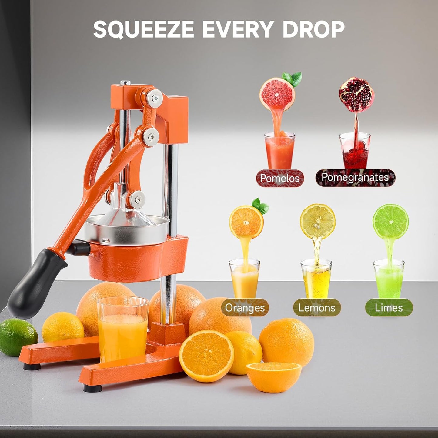 CO-Z Manual Citrus Juicer, Commercial Grade Cast Iron Orange Juicer, Professional Heavy Duty Juice Press with Removable Strainer, Manual Juice Extractor for Orange Lemon Pomegranate Citrus, Black