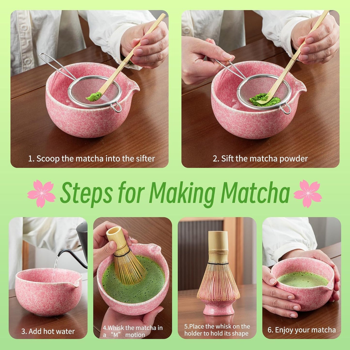 TEANAGOO Matcha Whisk Set,7 Pcs Matcha Start Set Lt.Grey,Matcha Kit for Ceremony,Matcha Tea Set with Whisk and Bowl with All Accessories,Gift for Friend/Family