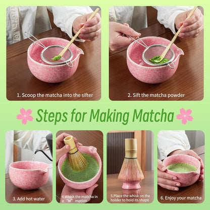 TEANAGOO Matcha Whisk Set,7 Pcs Matcha Start Set Lt.Grey,Matcha Kit for Ceremony,Matcha Tea Set with Whisk and Bowl with All Accessories,Gift for Friend/Family