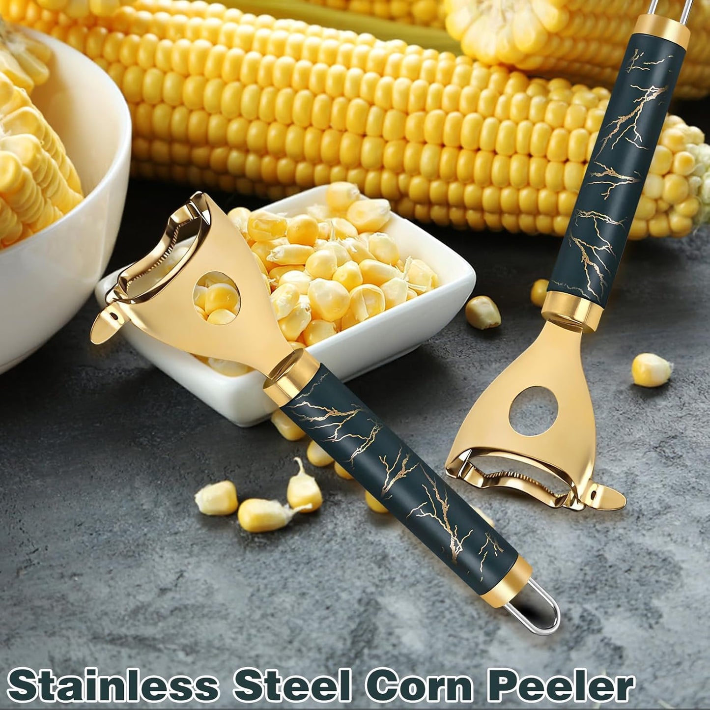 2Pcs Corn Shucker Corn Cob Stripper Tool Peeler Good Grips Stainless Steel Multifunctional Scraper, Kitchen Remover Tool Cutter Kernels Effortless Fast Time-Saving Convenience Ergonomic Handle